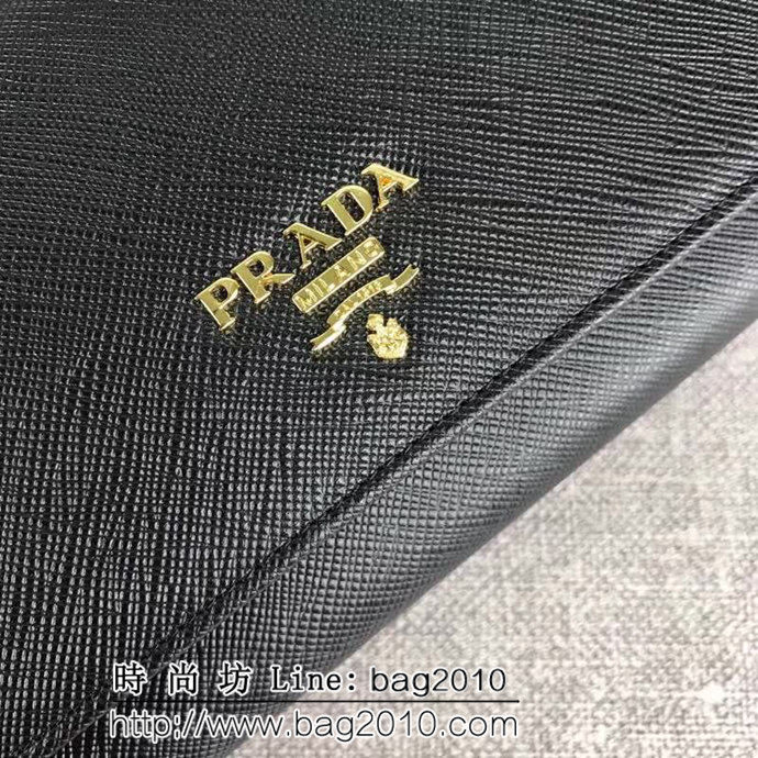 PRADA普拉達 經典爆款 頂級原單十字紋牛皮 女士翻蓋錢夾 配鏈條 1MH132 DD1416